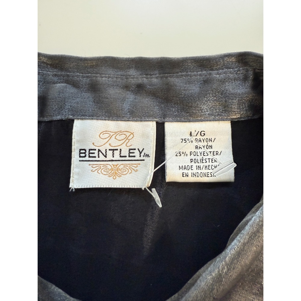 Bentley Metallic Silver Button Up Blouse Y2K Futuristic Disco Shirt L - Picture 7 of 7